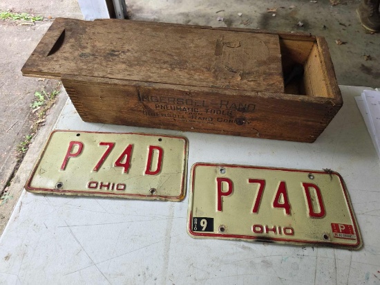 License Plates, Ingersoll Rand Slide Top Wood Crate