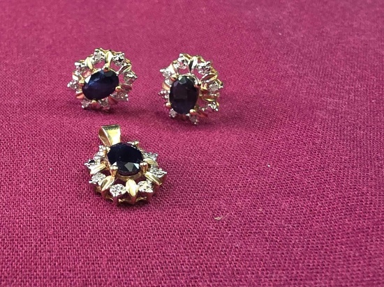 Marked 14Kt Gold Earrings & Pennant 4.3 Grams