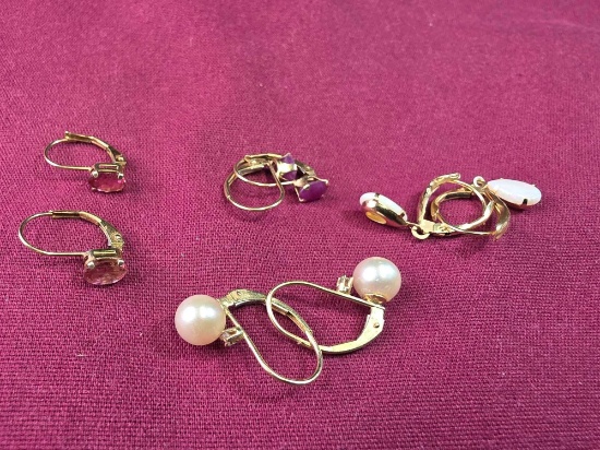 4 Pr Marked 14Kt Gold Earrings 4.6 Grams