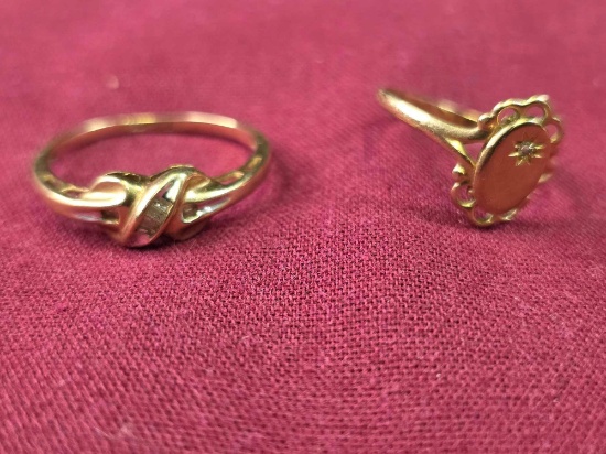 2 Marked 10Kt Gold Ladies Rings 2.5 Grams
