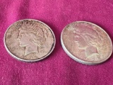 2 Peace US Silver Dollars 1922, 1925