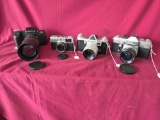4 Vintage Cameras, Pentax SF10, Olympus 35BC, Praktina FX, Petri FT II