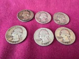 6 Washington US Silver Quarters 1940,1942,1943, 1944, 1944, 1945