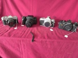 4 Vintage Cameras, Petri, Pentax, Nikkormat, Konica