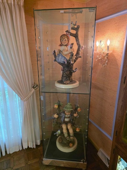 Secure Glass Display Case on Wheels Used For Jumbo Hummels 23 1/2" x 23 1/2" x 79 1/2" w/ Key