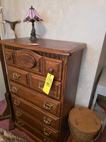 Double Bed ( not Including Contents on bed), Chest Of Drawers, Lamp