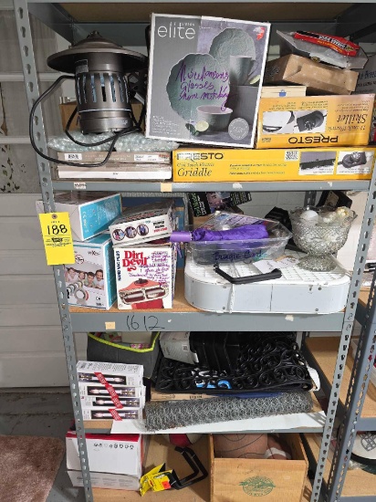 Shelf & Contents, Griddle, Skillet, Fan, 8 Tracks, Mosquito Killer Lamp, etc