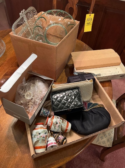 Vintage Purses, Oriental Vases, Glass Serving Dishes