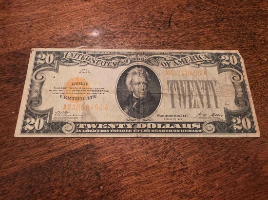 1928 $20 Gold Certificate US Bill