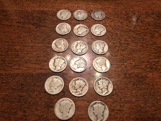 18 US Silver Mercury Dimes