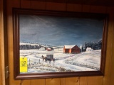 Oil on Canvas Amish Farm Scene by M. Schrock 1992
