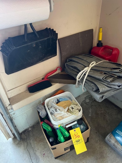 Car Cleaner, Rags, Tarp, Gas Can, Dust Pan