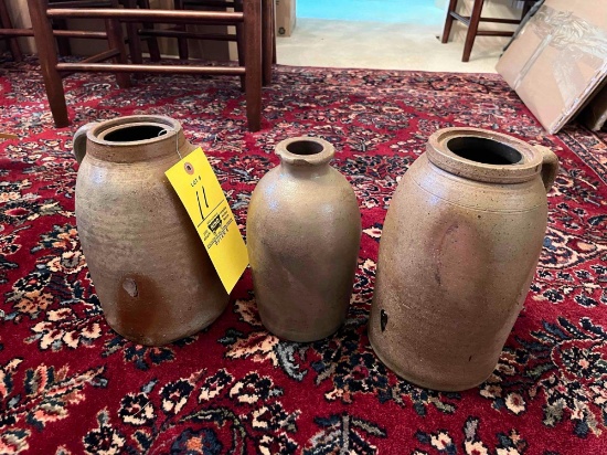 2 stoneware canning jars and a stoneware jug