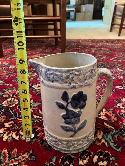 Wild Rose blue and white spongeware pitcher