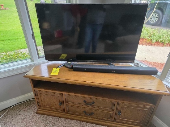42" TV, Sound Bar, Cabinet