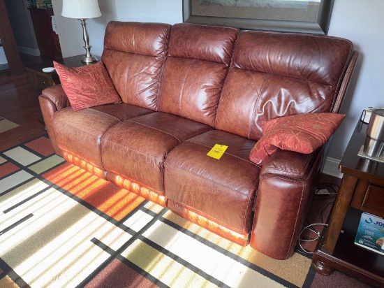 Flex steel leather power recliner sofa