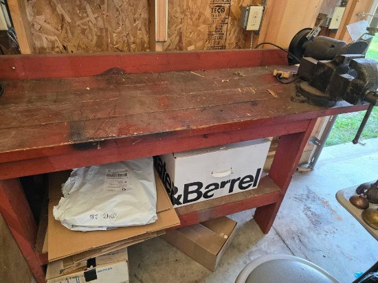 Red Work Bench, Grinder, Vise