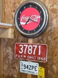 Motorcycle License Plate, Farm, Coke Clock