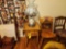 Drop Leaf End Stand with Two Drawers, Glass Hurricane Lamp