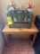 Small Oak Desk and Primitive Cabinet