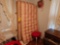 Twin Size Mattress and Box Spring, White and Red Vanity Stool with Metal Legs