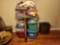 Eight Totes of Scarves, Vests, and Material, Quilt and Matching Pillow, Anco Bilt Easle