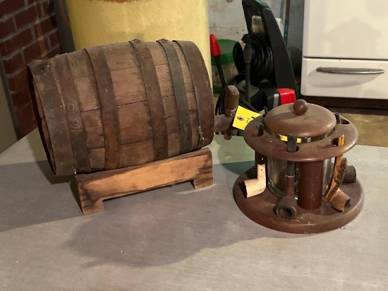 Small Whiskey Barrel and Pipe Stand