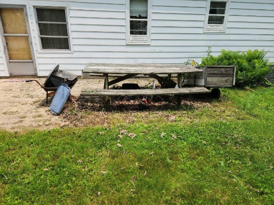 Picnic Table, Hose Reel, Small Garden Wagon, Wheelbarrow