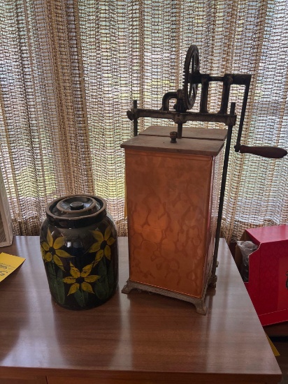 Vintage Butter Churn and Painted Crock