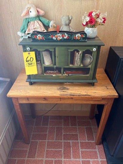 Small Oak Desk and Primitive Cabinet