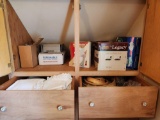 Contents of Cabinet and Drawers - Books, Vicks Vaporizer, Linens, Crafting Supplies