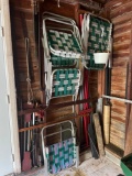 Contents in Corner of Garage, Lawn Chairs, Saws, Hardware