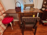 Sewing Table with Singer Sewing Machine, Sewing Items