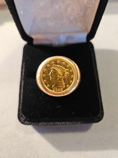 14k yellow gold mens ring with 2 1/2 dollar gold coin