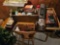 Table, chair, signs, decor
