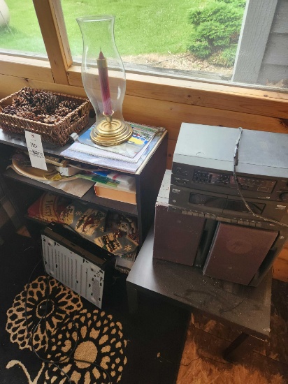 Stereo and Shelves with Contents