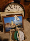 Prints, large clock, stirrups