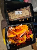 2 totes of holiday decor and prints