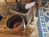 Cobblers stand, apple crate, metal planter