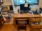 Oak desk - computer monitor, printer, shelf and contents