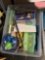 Shelf w childrens games, ice cream maker, linens