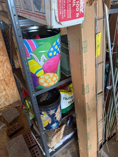 Shelf and gardening contents.