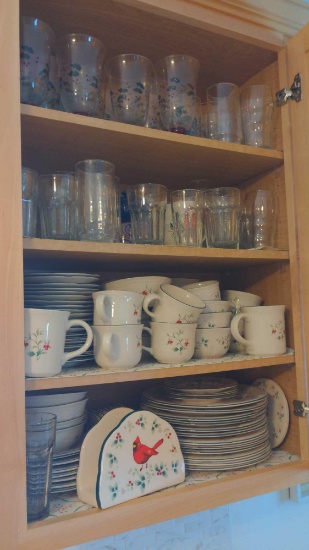 Contents of Sink Side Kitchen Cupboards Dishes Pyrex Mixer and more