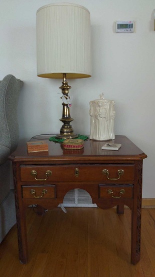 Century 3 drawer side table & brass lamp