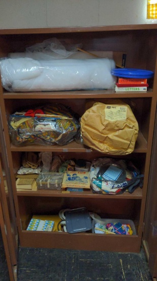 Metal Two Door Cabinet with mostly sewing contents