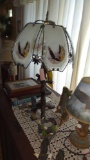 Floor Lamp, Eagle Glass Shade Lamp, brass lamp and octagonal end table