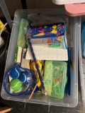 Shelf w childrens games, ice cream maker, linens