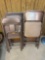 card table and assorted folding chairs