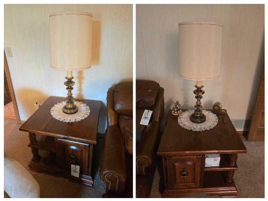 2 Wood End Tables and 2 Lamps