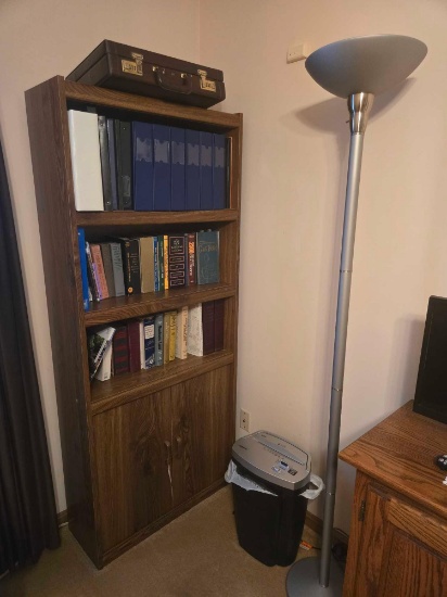 Bookcase, Paper Shredder, Lamp, Books